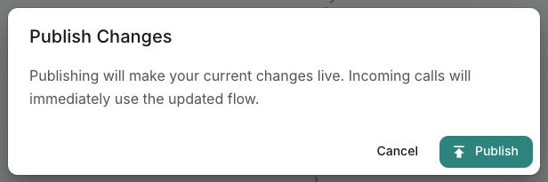 Publish Changes confirmation with Cancel and Publish actions.